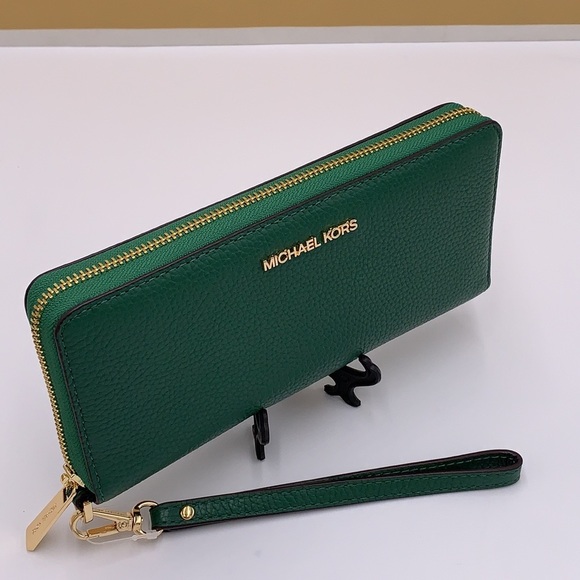 MICHAEL KORS JET SET TRAVEL LARGE CONTINENTAL WRISTLET WALLET FERN GREEN… - Picture 11 of 16